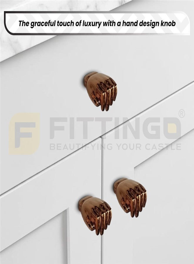 Fittingo Hand Design Knob for Drawer/Door Knob/Drawer Knobs/Decorative Knobs and Pulls/Door Hardware/Zinc Alloy (PVD Rose Gold Finish) Pack of 4 - Image 4